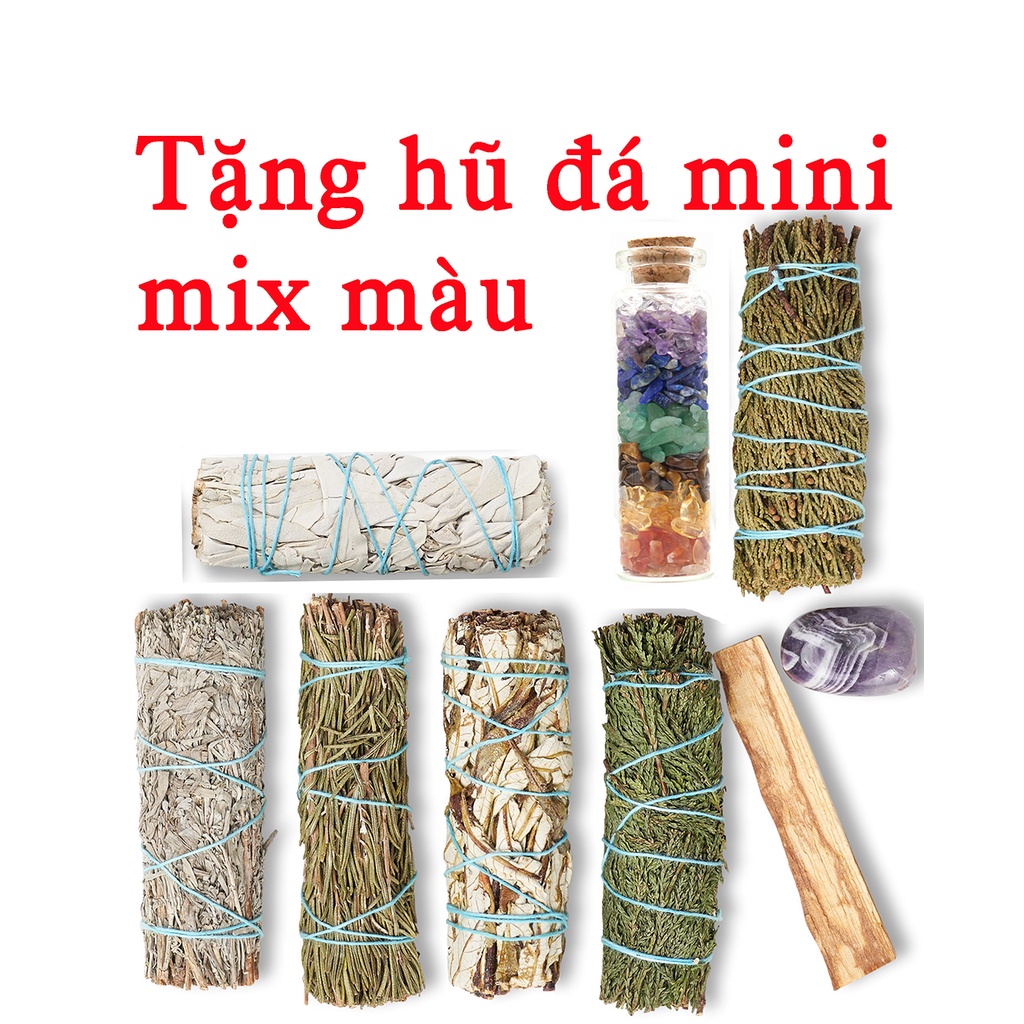{KÈM QUÀ TẶNG} BÓ XÔ THƠM XÔNG NHÀ THANH TẨY TÀI LỘC NHẬP KHẨU (XÔ TRẮNG, XÔ XANH, PALO SANTO, WHITESAGE, BLUE SAGE...)
