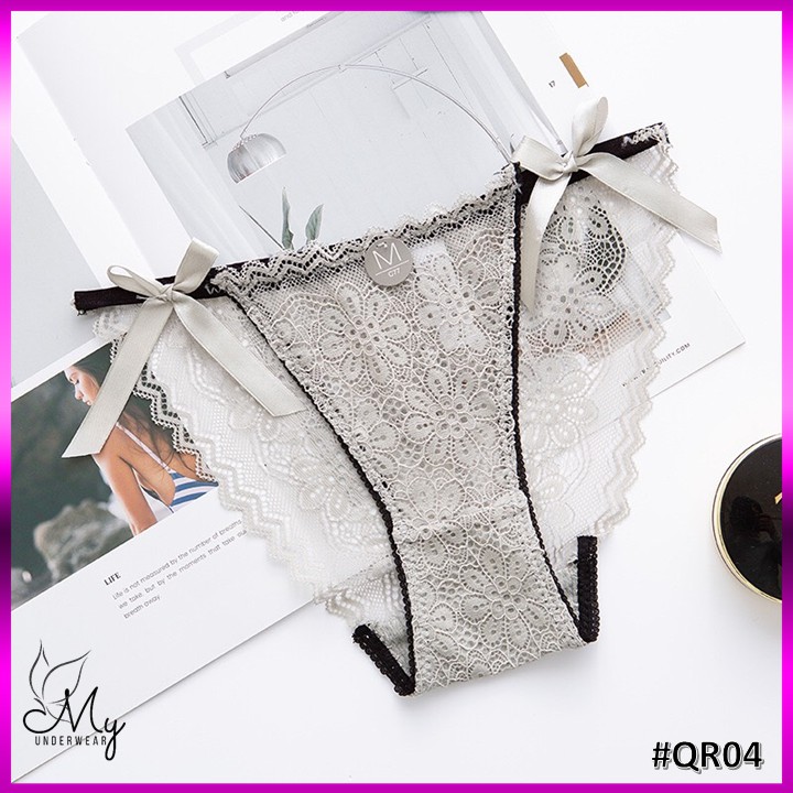quần lót nữ [ FREE SHIP 50K ]quần chíp nữ đồ lót ren 2 nơ sexy phối huy hiệu - QR04 | BigBuy360 - bigbuy360.vn