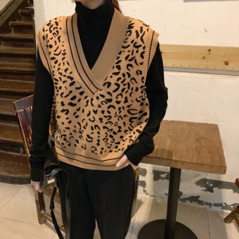 Áo Len Gille Dệt Kim Nữ Cổ Tim Da Báo Thời Trang Thu Đông | Smide Clothing
