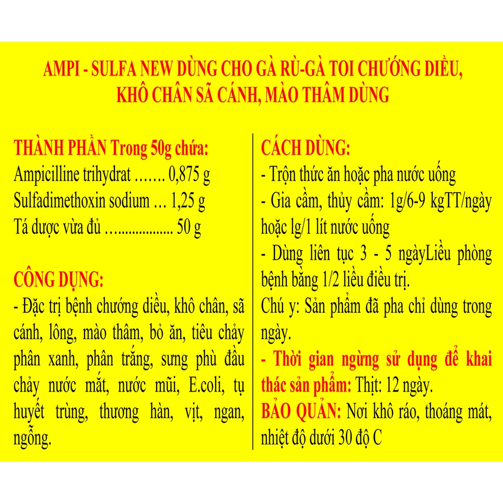 1 gói AMPI - SULFA NEW 50g Dùng cho gia cầm, gà chọi , chim cảnh