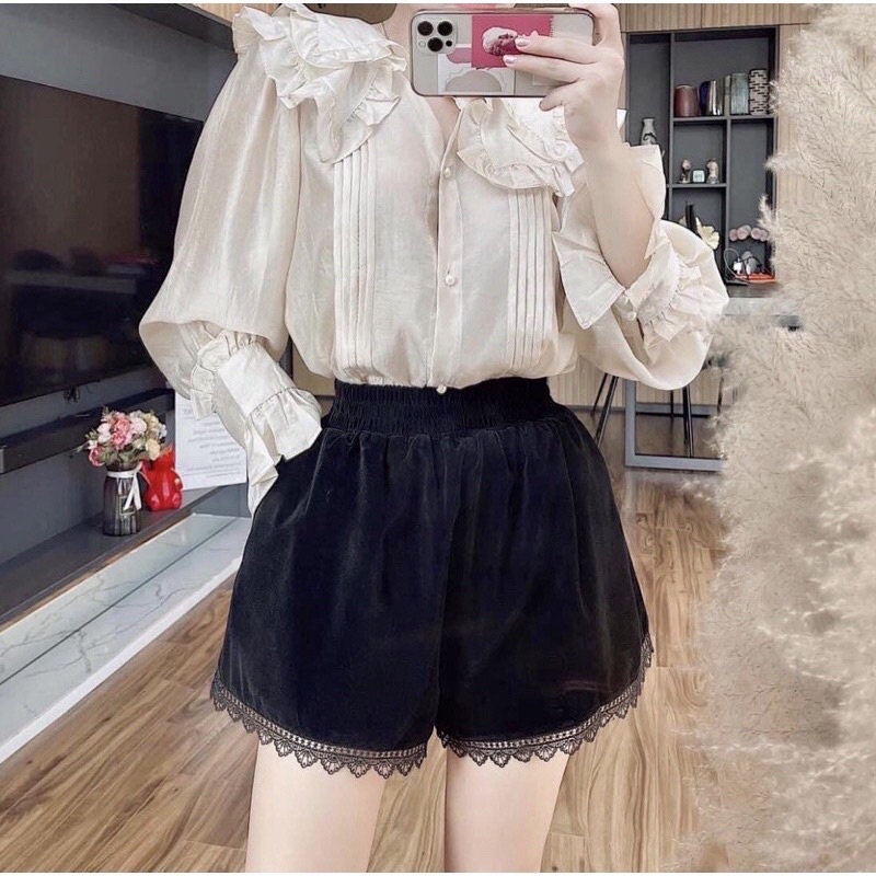 Quần short nhung nữ viền ren siêu xinh MM88