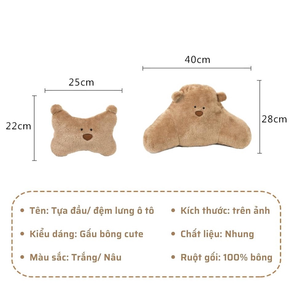 Gối Tựa Đầu Tựa Lưng Xe Ô Tô Văn Phòng Hình Gấu Bông Trang Trí Nội Thất Xe Hơi Cao Cấp