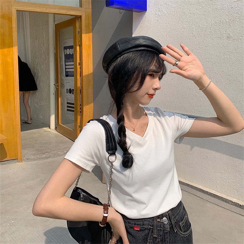 Áo Thun Ngắn Tay Màu Trơn Thời Trang Hàn Quốc