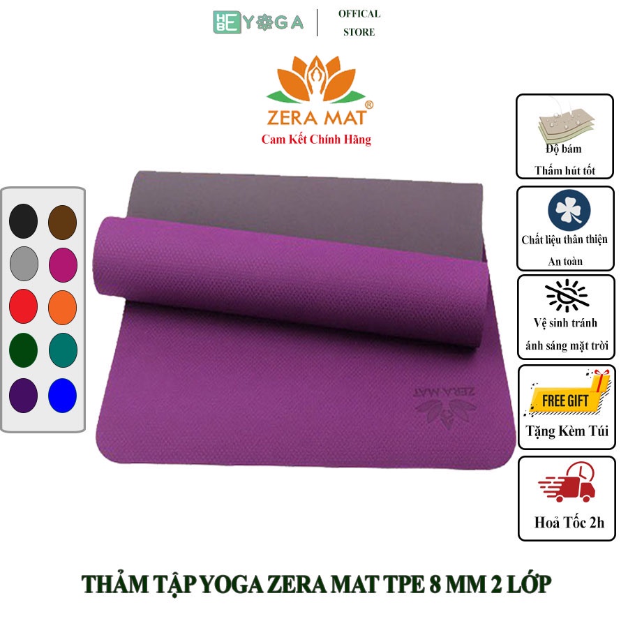 Thảm Tập Yoga Gym Hebeyoga Zera Mat TPE 8mm 2 Lớp Cao Cấp