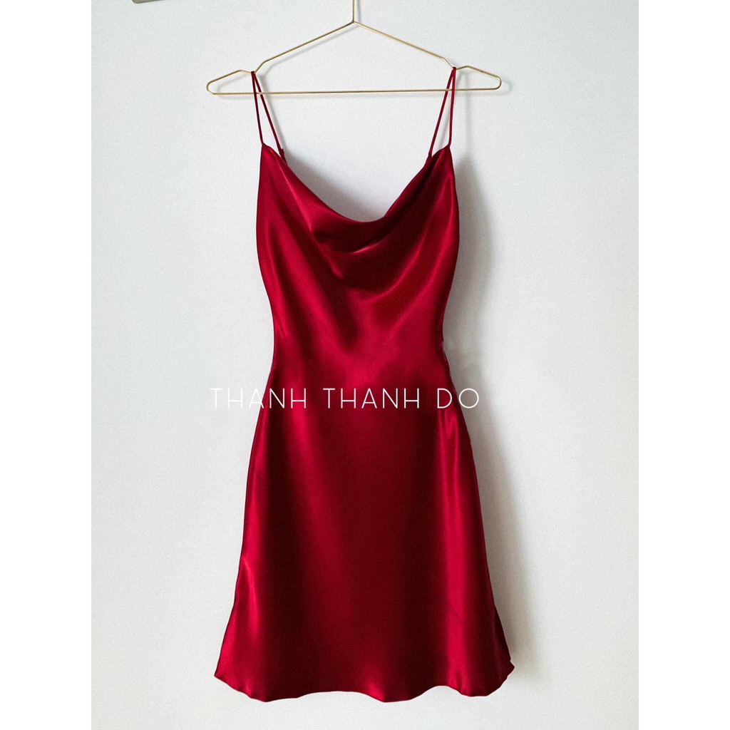 Đầm váy ôm hai dây chất lụa nhung màu đỏ sexy và trẻ trung 003