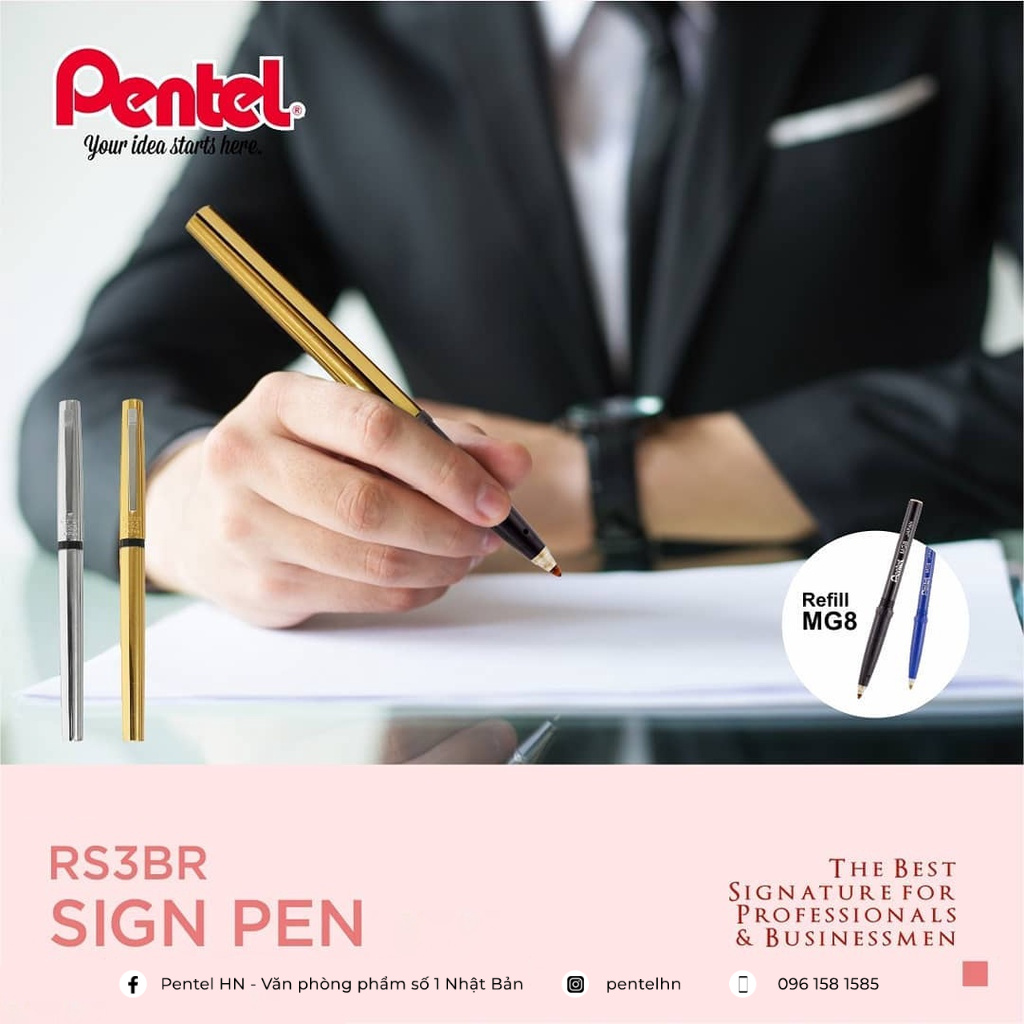 Bút Ký Cao Cấp Pentel RS3 Ngòi 0.8mm Mực Xanh | 2 Màu Vỏ