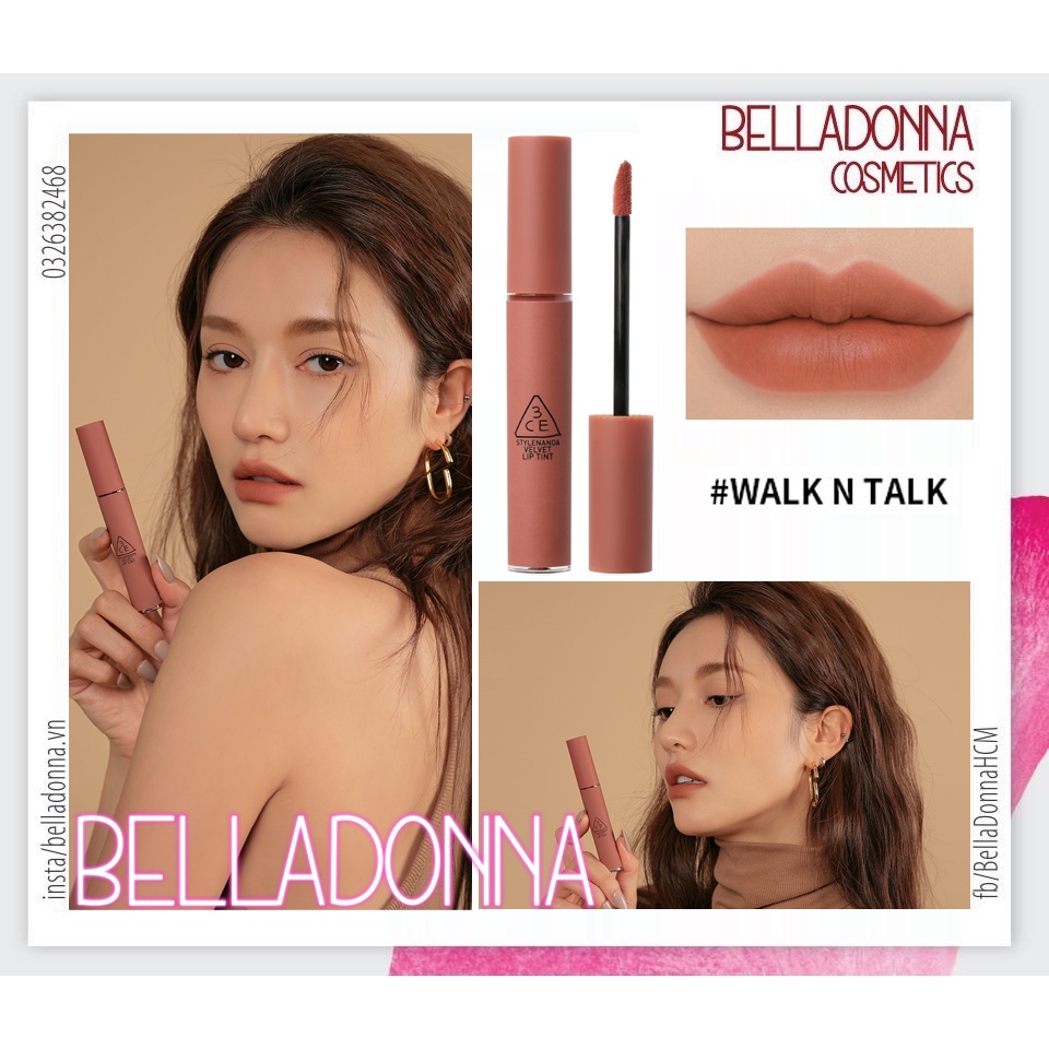 Son Kem Lì 3CE Velvet Lip Tint #Walk N Talk: Màu Nâu Đào Đậm _ Trầm Tĩnh và Sang Trọng