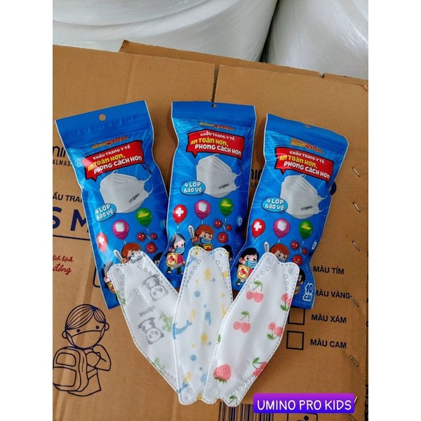 KHẨU TRANG 4D UMINO KIDS PRO/HOẠ TIẾT - 4LỚP KHÁNG KHUẨN - CÔNG NGHỆ HÀN QUỐC
