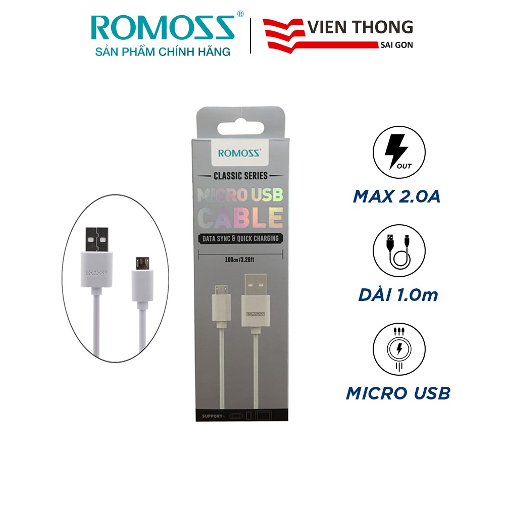 Cáp sạc nhanh micro USB Romoss CB05 thường bản tròn dài 1m - Hãng phân phối chính thức