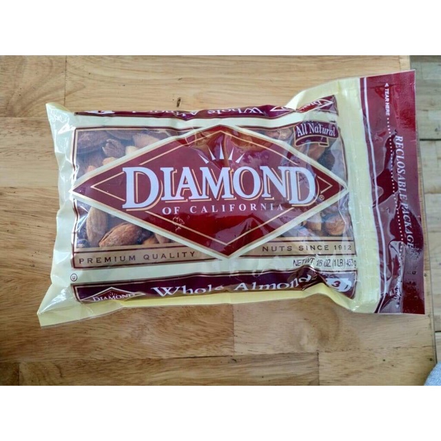 Hạt Hạnh Nhân rang bơ Diamond 453gr hàng Chuẩn Mỹ date 2023 ( hạt ngon, giòn,vỏ mỏng)