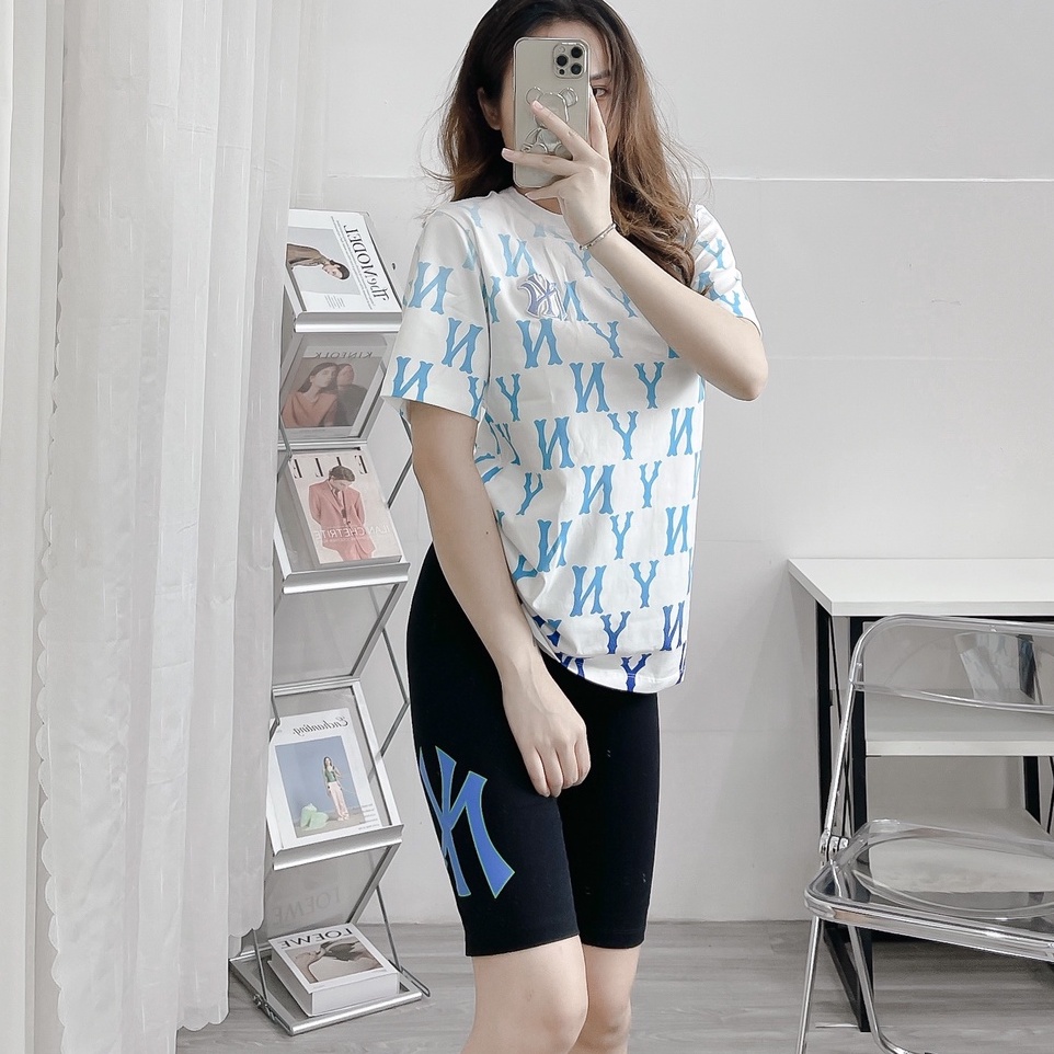 Quần Legging MLB NY xuất phông cotton dày dặn đùi ngố lửng ôm body bó mặc nhà tập gym yoga