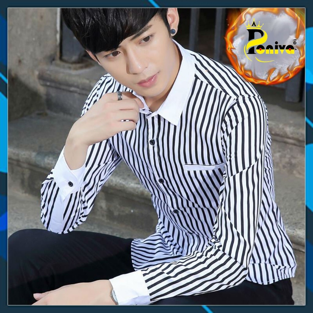 Áo Sơ Mi Nam Dài Tay Hàn Quốc  PONIVA Họa Tiết Sọc Cao Cấp | BigBuy360 - bigbuy360.vn