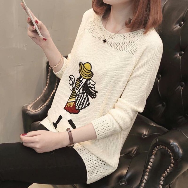 ODER Áo len hoạ tiết cô gái
