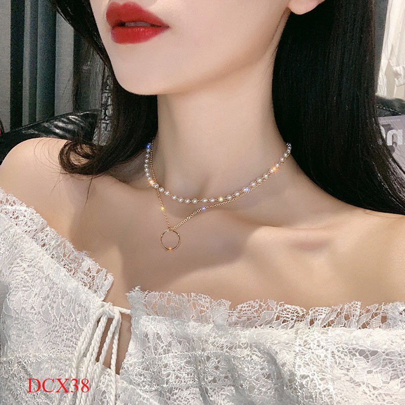 Dây chuyền/chocker chuỗi ngọc mặt nhẫn tròn DCX38 Mayconner