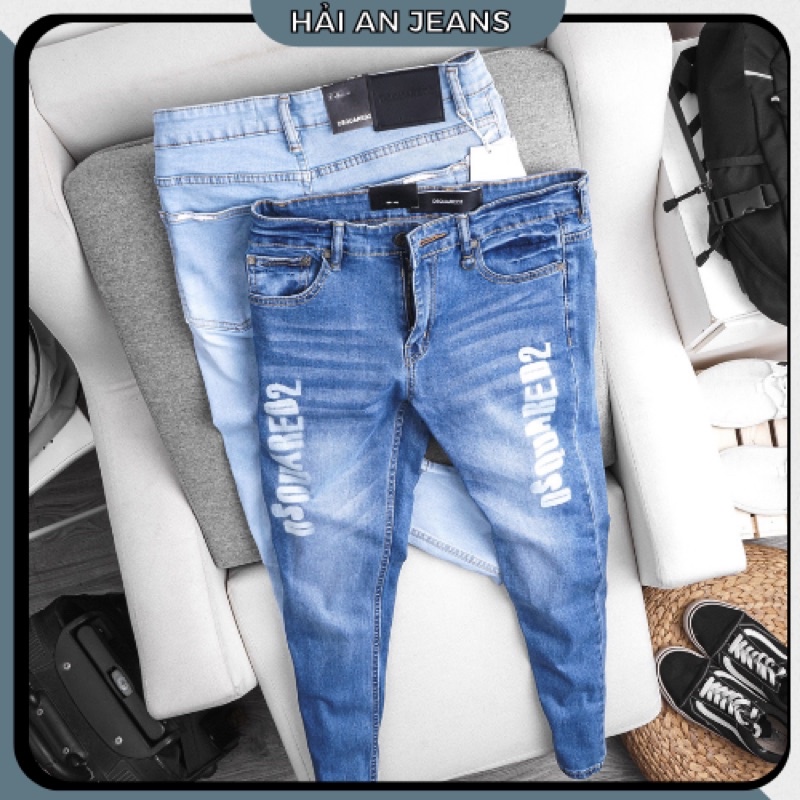 Quần jean nam in chữ thời trang - ống ôm jean co giản