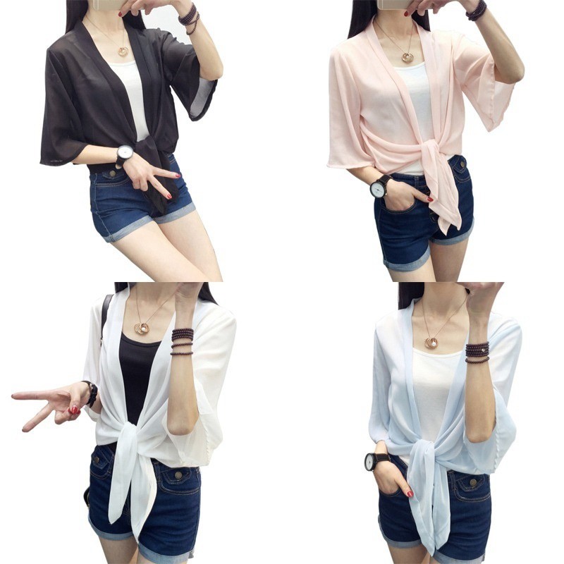 FREESHIP ĐƠN 99K_ Áo khoác voan dáng ngắn tay dài chống nắng thời trang cho nữ