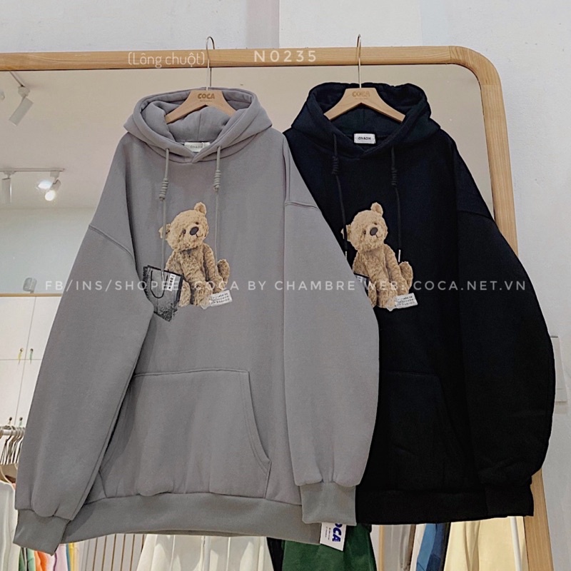 [N0235]🧸 Áo HOODIE nỉ bông dày chú gấu MONS form rộng dài (Có sẵn/ảnh thật) | BigBuy360 - bigbuy360.vn