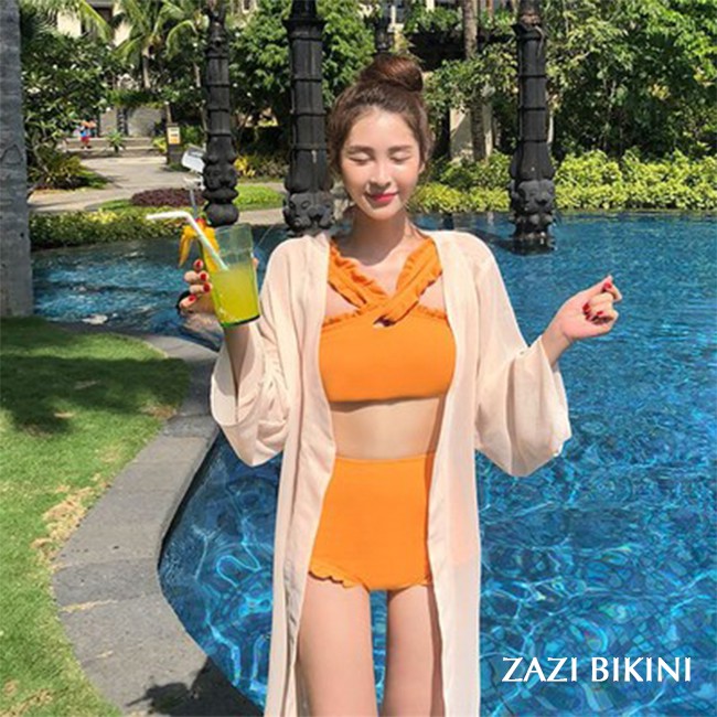 Biniki Nữ 2 Mảnh Màu Cam Đan Dây Chéo Vai | ZAZI BIKINI | BigBuy360 - bigbuy360.vn