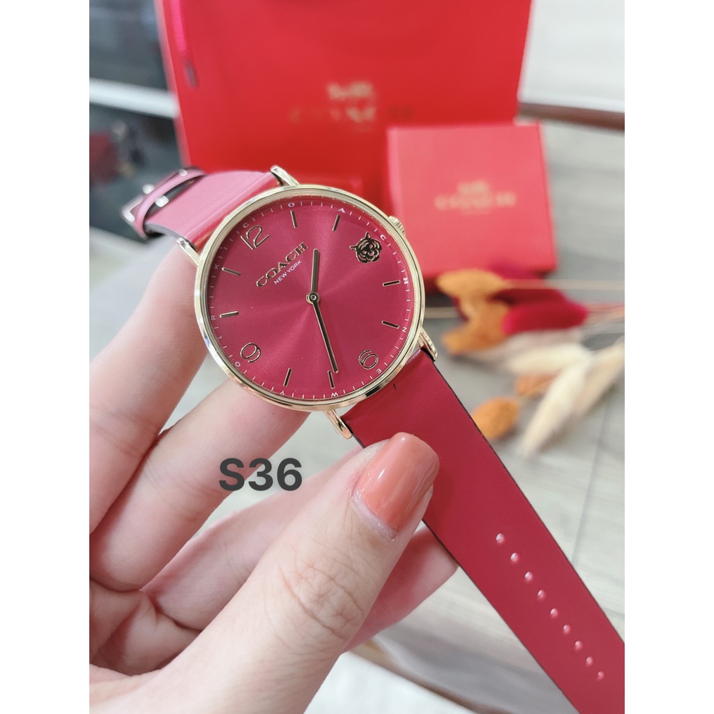 Đồng hồ nữ coach perry dây da màu đỏ , phiên bản mừng năm mới 2022 , size 36mm
