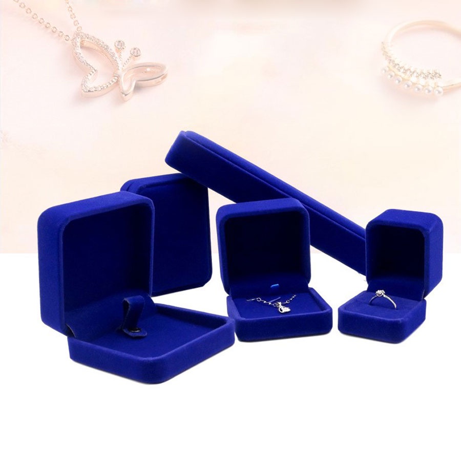 [H4NF-Giá xưởng] Bộ 5 hộp Vòng tay cổ mặt dây nhẫn bông tai đựng trang sức bọc nhung cao cấp kiểu nắp gập bo tròn cạnh