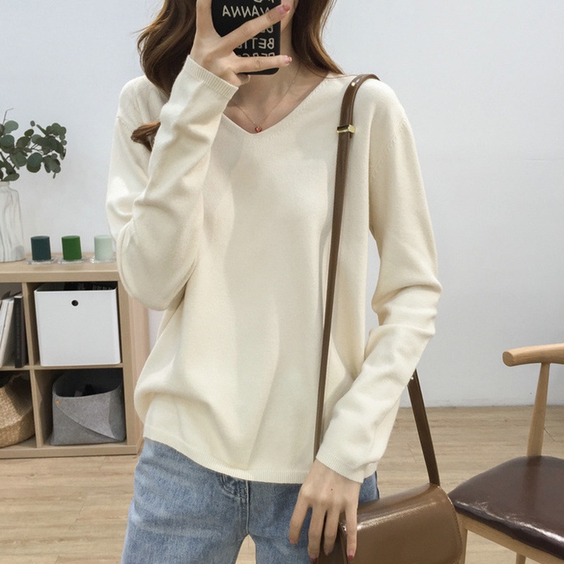 Áo sweater mỏng IELGY tay dài cổ chữ V dáng rộng màu trơn thoải mái cho nữ