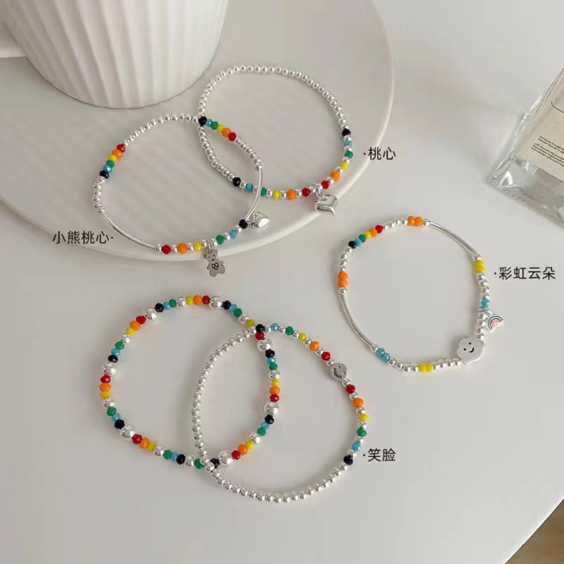 Vòng tay đính hạt mặt cười màu cầu vồng có thể điều chỉnh tiện dụng