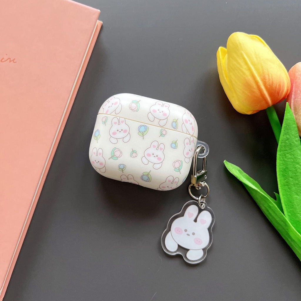 Vỏ Bảo Vệ Hộp Sạc Tai nghe không dây AirPods 1 2 pro gen3 2021 Bằng Silicon Hình Thỏ Và Hoa Dễ Thương Chống Sốc