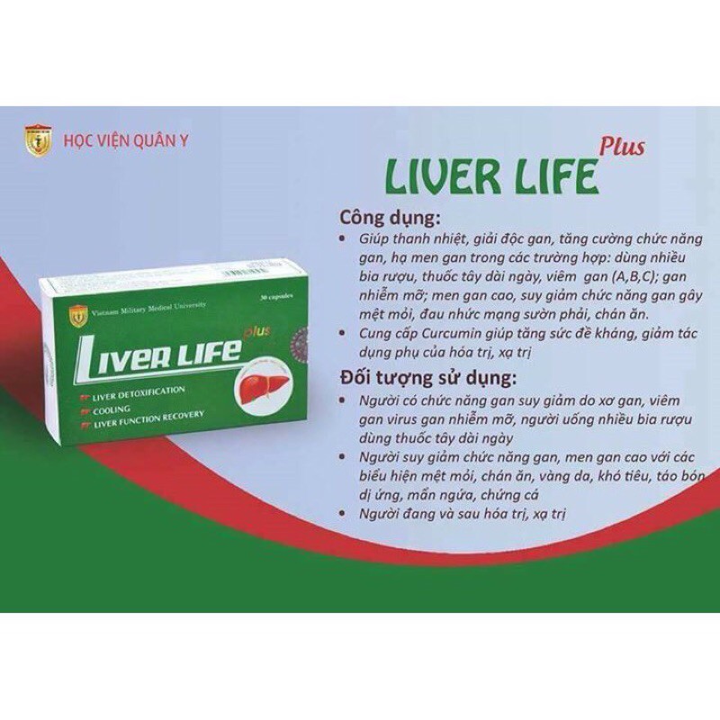 Thuốc giải độc gan Liver Life Plus - Học viện Quân Y - 103 Thuốc bổ gan bảo vệ và phục hồi chức năng gan