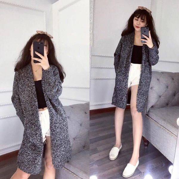 Áo Khoác Nhẹ CARDIGAN Len Nữ Dáng Dài Mỏng Phối Hai Túi Zenkonam WM JK 032