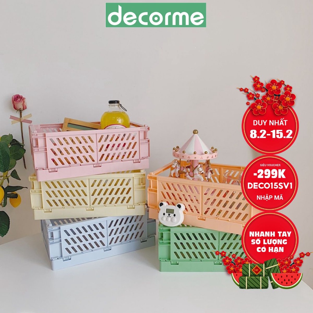 Giỏ nhựa đựng đồ mini gấp gọn Decorme Kệ đựng đồ bằng nhựa đa năng decor phòng bàn học