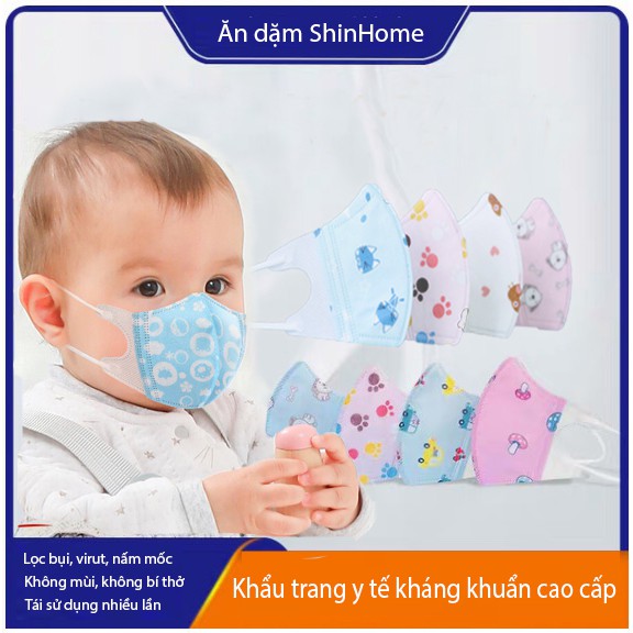 (Túi 10 cái) Khẩu trang 3D mask cho bé trai bé gái sơ sinh 3 lớp kháng khuẩn 0-10 tuổi ShinHome Baby