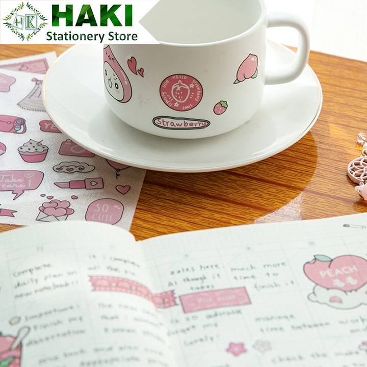 Sticker cute hoạt hình dễ thương HAKI, hình dán cute 4 sticker chống thấm nước trang trí sổ đáng yêu giá rẻ ST27