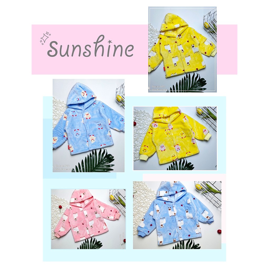 ÁO KHOÁC NHUNG TUYẾT CÓ MŨ GIỮ ẤM  SIÊU MỀM , SIÊU MỊN, SIÊU NHẸ AN TOÀN CHO BÉ SƠ SINH TỪ 4- 12KG, AKNT - AKN