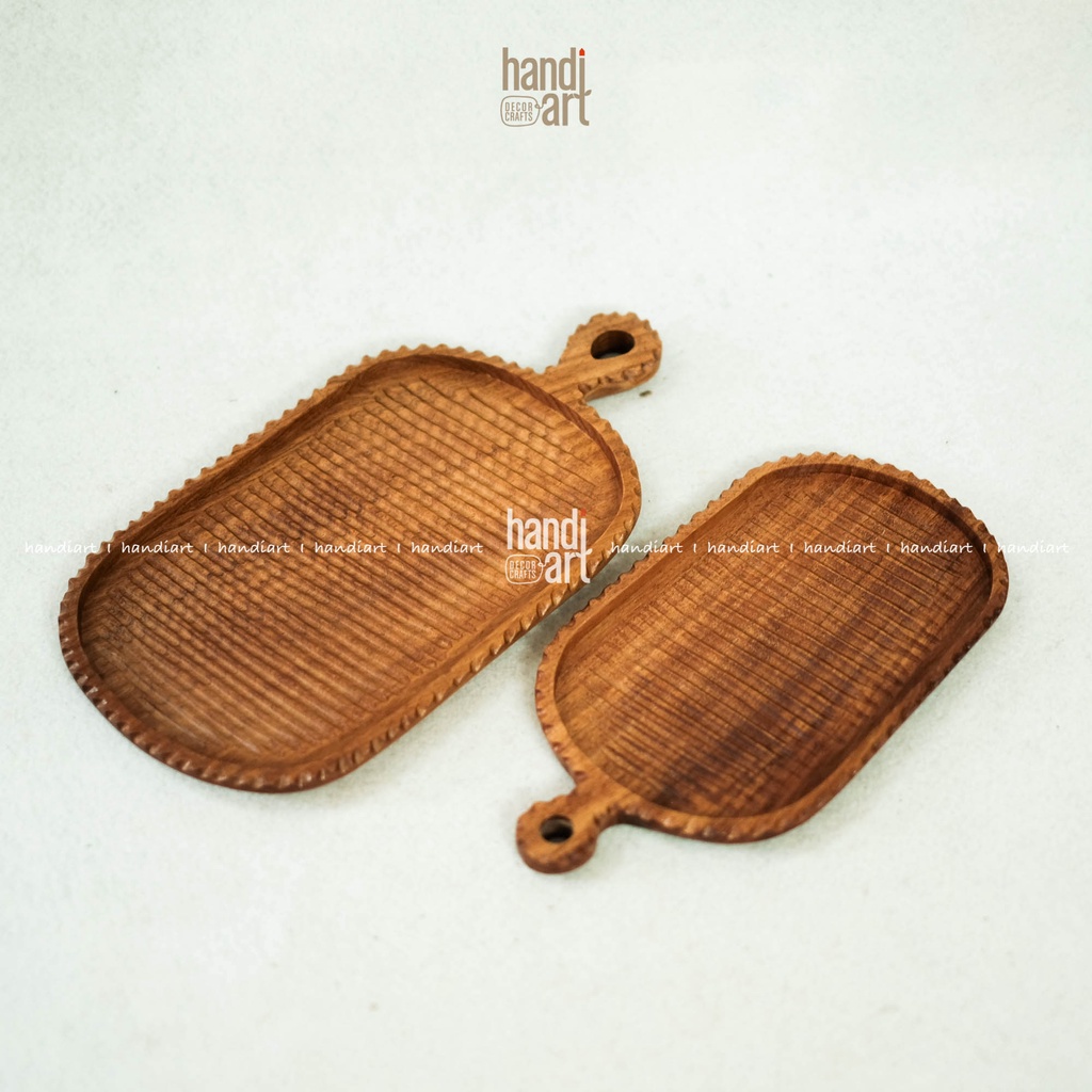 Dĩa oval tay cầm gỗ đỏ, đĩa gỗ trang trí thức ăn
