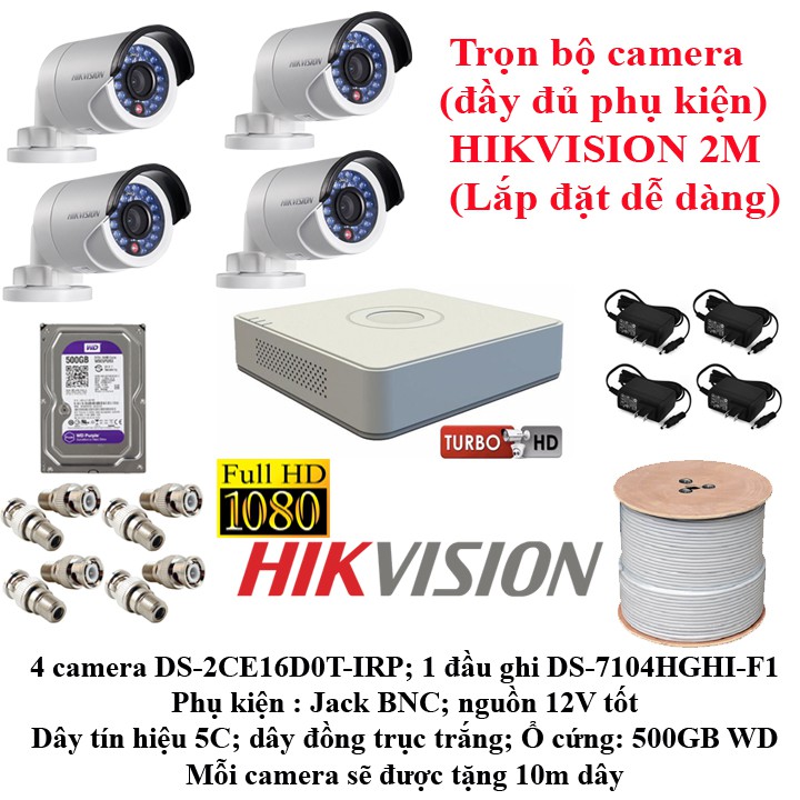 Trọn bộ 4 camera quan sát 2M- 1080P, hàng chính hãng bảo hành 24 tháng (lắp đặt dễ dàng) | BigBuy360 - bigbuy360.vn