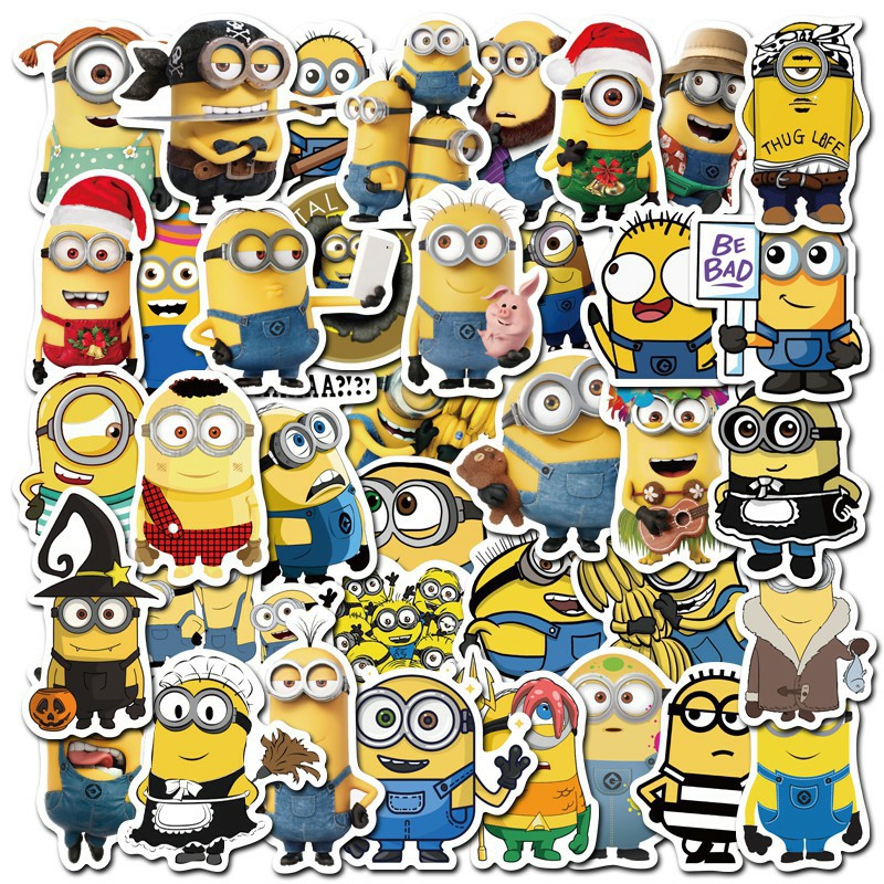 Set 10 sticker trang trí hình minion siêu đáng yêu dán nón bảo hiểm,điện thoại,laptop,..
