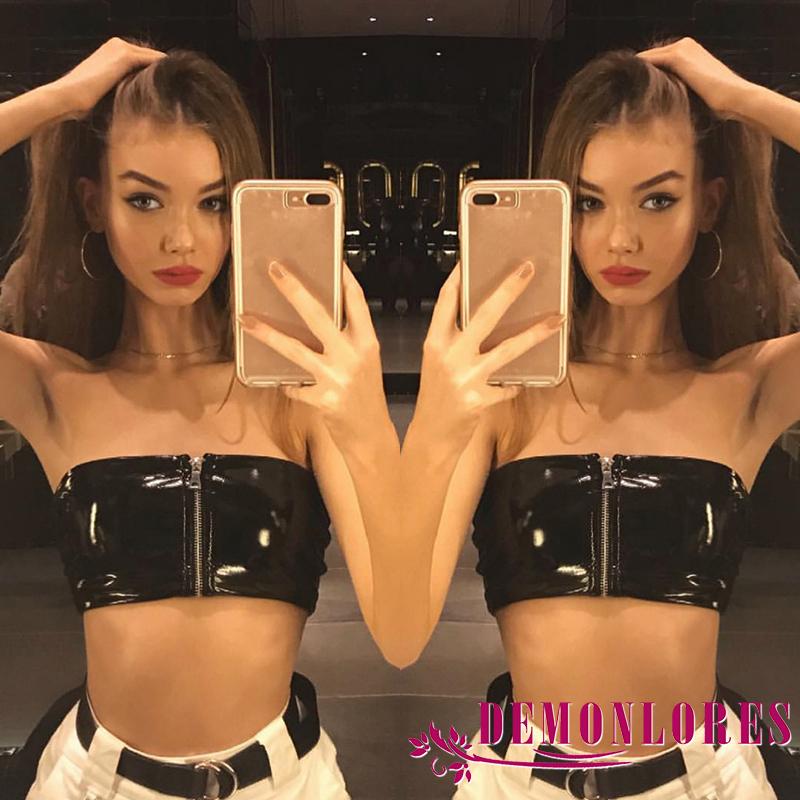 Áo Ống Da Pu Màu Trơn Phối Khóa Kéo Quyến Rũ Cho Nữ