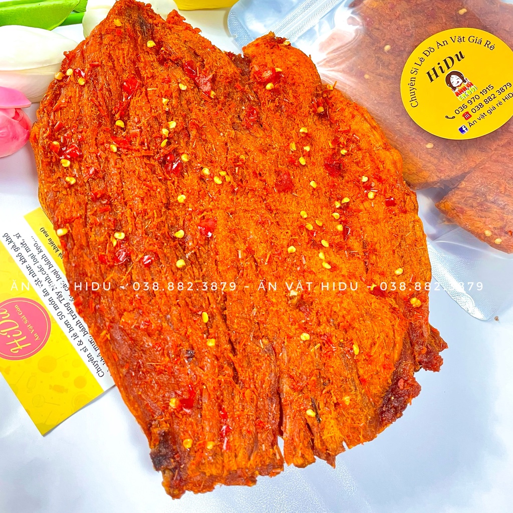 500gr Khô bò miếng mềm hồng ngự cay Ăn vặt HiDu | BigBuy360 - bigbuy360.vn
