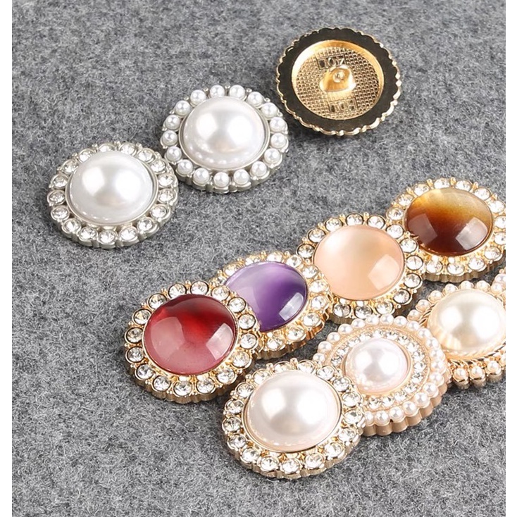 Nút cúc khuy kim loại ngọc trai nhân tạo cao cấp cho áo khoác dạ tweed nhiều kích cỡ 1cm, 1,5cm, 1,8cm, 2,1cm, 2,5cm