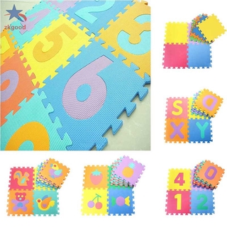 Set 10 Tấm Thảm Xốp Ghép Hình In Chữ Số / Trái Cây Cho Bé