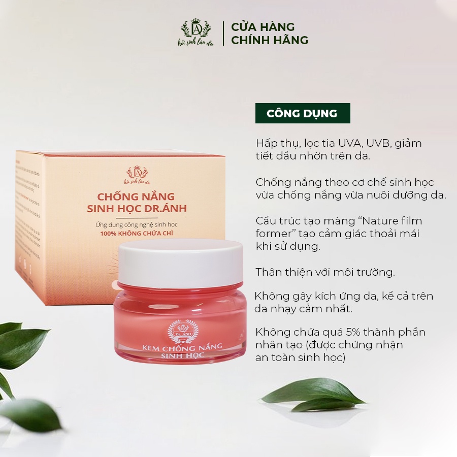 [Mã BMTTC60 giảm đến 60K đơn 50K] Kem chống nắng sinh học Dr.Ánh dành cho da mặt 30ml SPF 50+