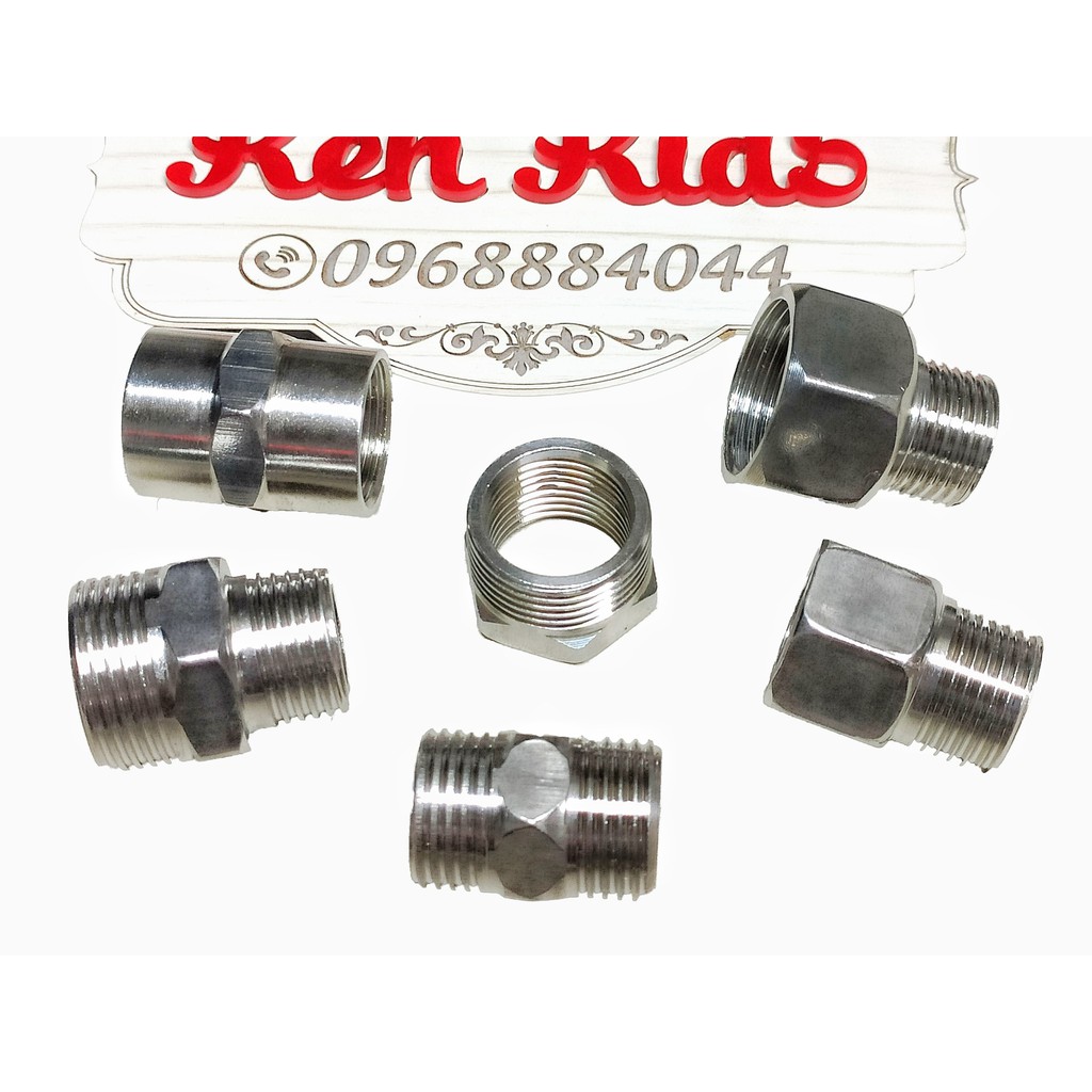 Phụ kiện ống nước inox ren 21 măng xông/ren trong/ren ngoài