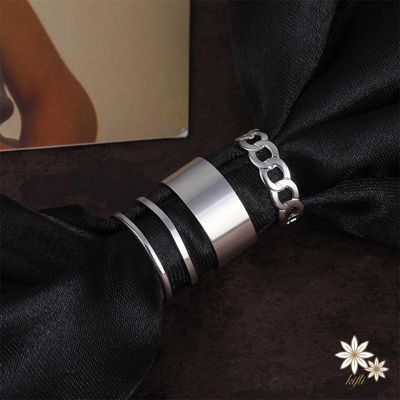 Set 3 nhẫn đeo tay từ kim loại phong cách Hip Hop cá tính cho nữ