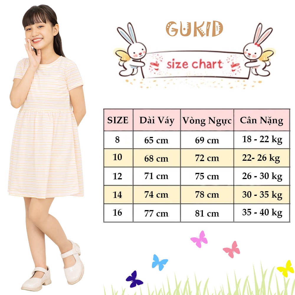 Đầm Bé Gái Sọc Hồng ngắn tay từ 18 - 40 kg - GUKID - GKD17