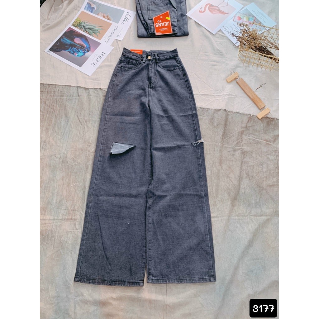 Quần Jeans Nữ Ống Rộng Phối Rách Cao Cấp OHS3177 | BigBuy360 - bigbuy360.vn