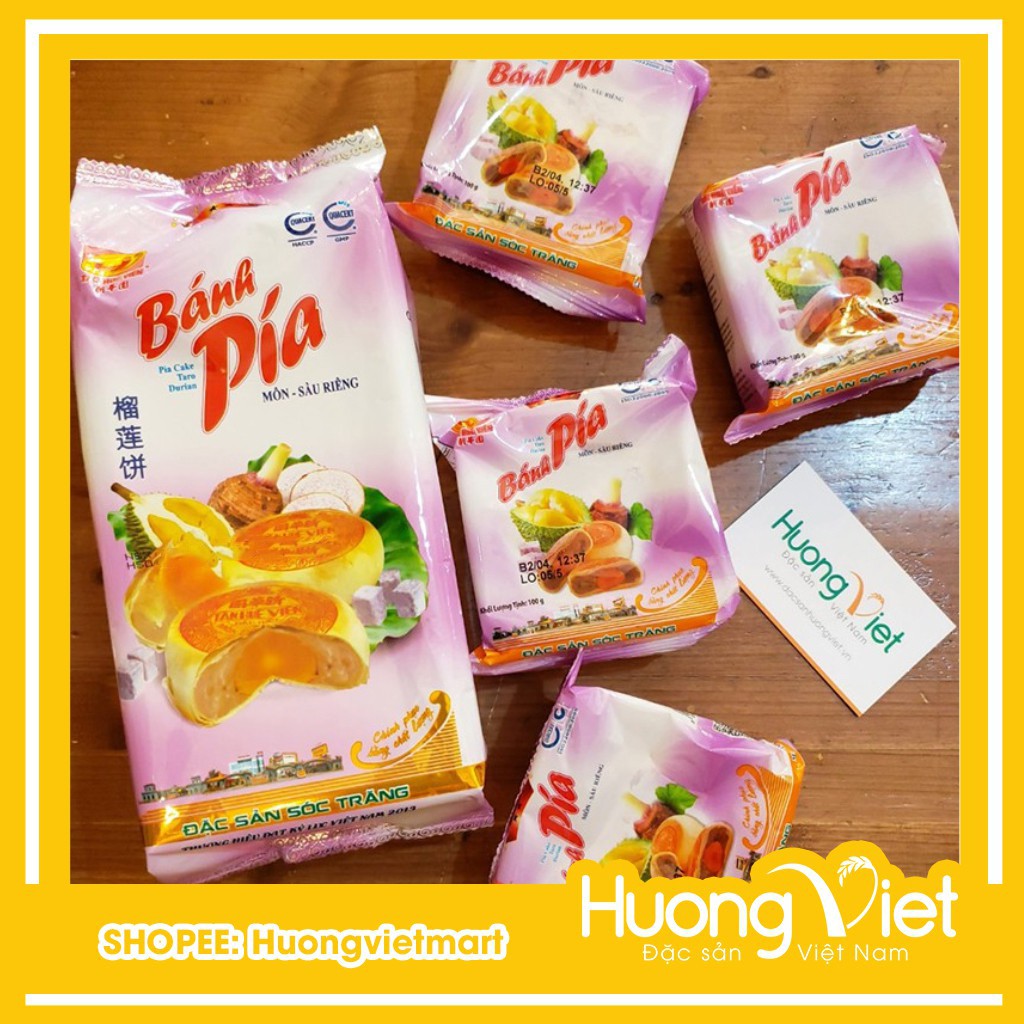 Bánh pía khoai môn sầu riêng trứng muối 400g, bánh pía Sóc Trăng Tân Huê Viên vị truyền thống [TÚI 4 BÁNH]