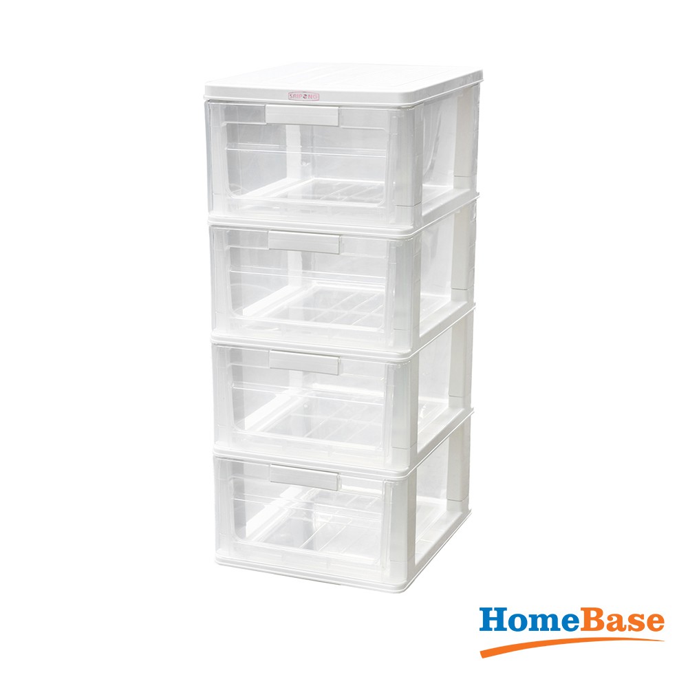 HomeBase STACKO Tủ nhựa 4 tầng Thái Lan W40xD34xH80 Cm màu trắng trong