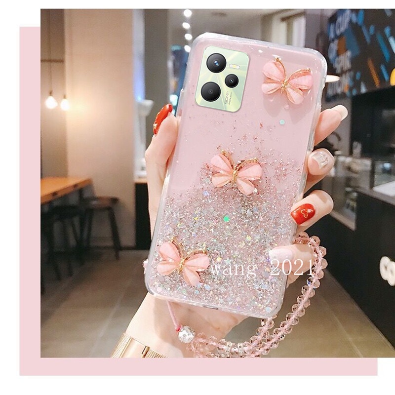 Ốp Điện Thoại Dẻo Trong Suốt Họa Tiết Bươm Bướm Nhiều Màu Kèm Dây Đeo Cho Realme C35 / 9 Pro + / 9Pro / 9i