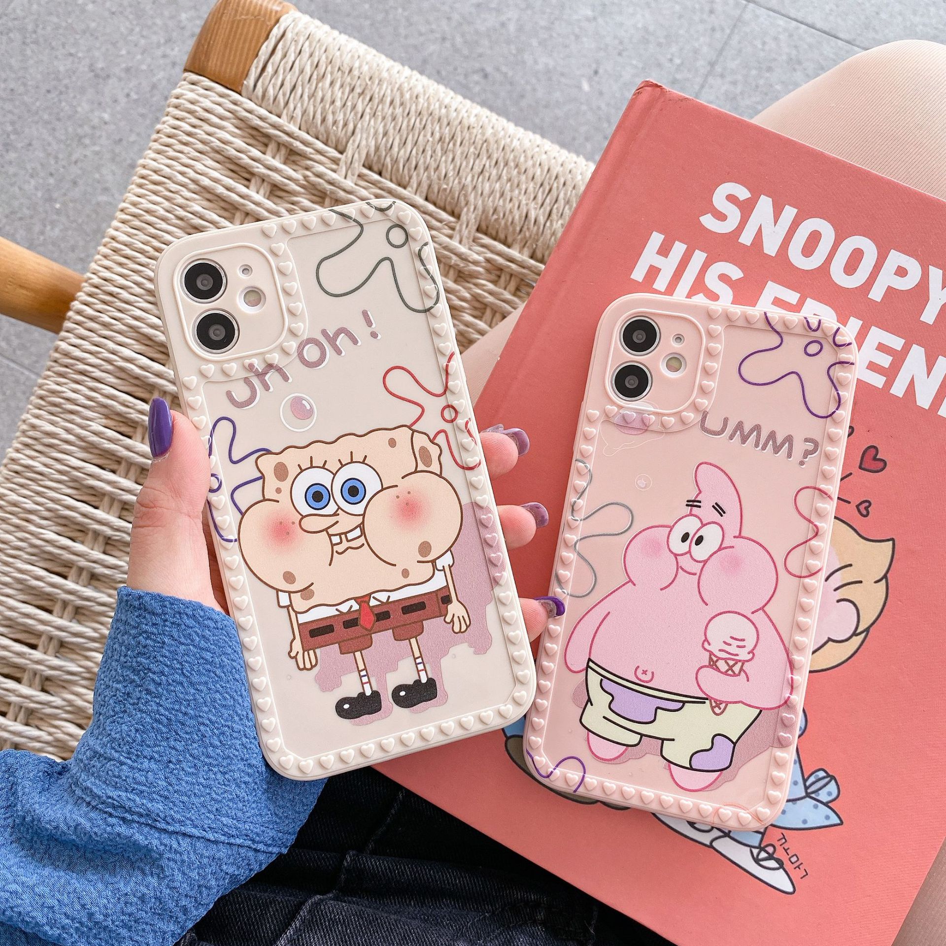 Ốp điện thoại silicone in khung ảnh Spongebob/bánh sao cho IPhone 12 Promax 11 Promax 11/8 Plus/12 Mini/7/8/X/XsMax