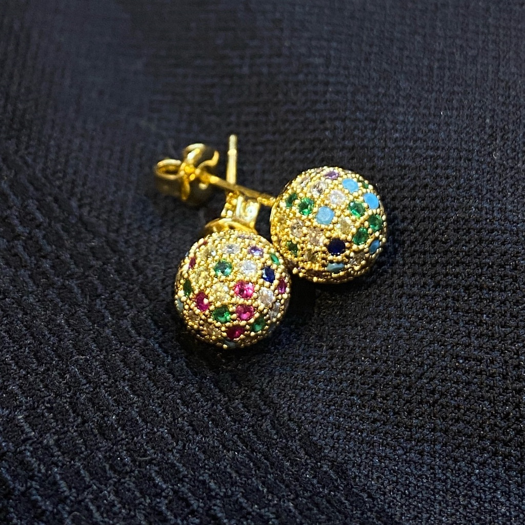 Hàng Mới Về Bông Tai Đính Đá Zircon 8mm Nhiều Màu Sắc Cầu Vồng